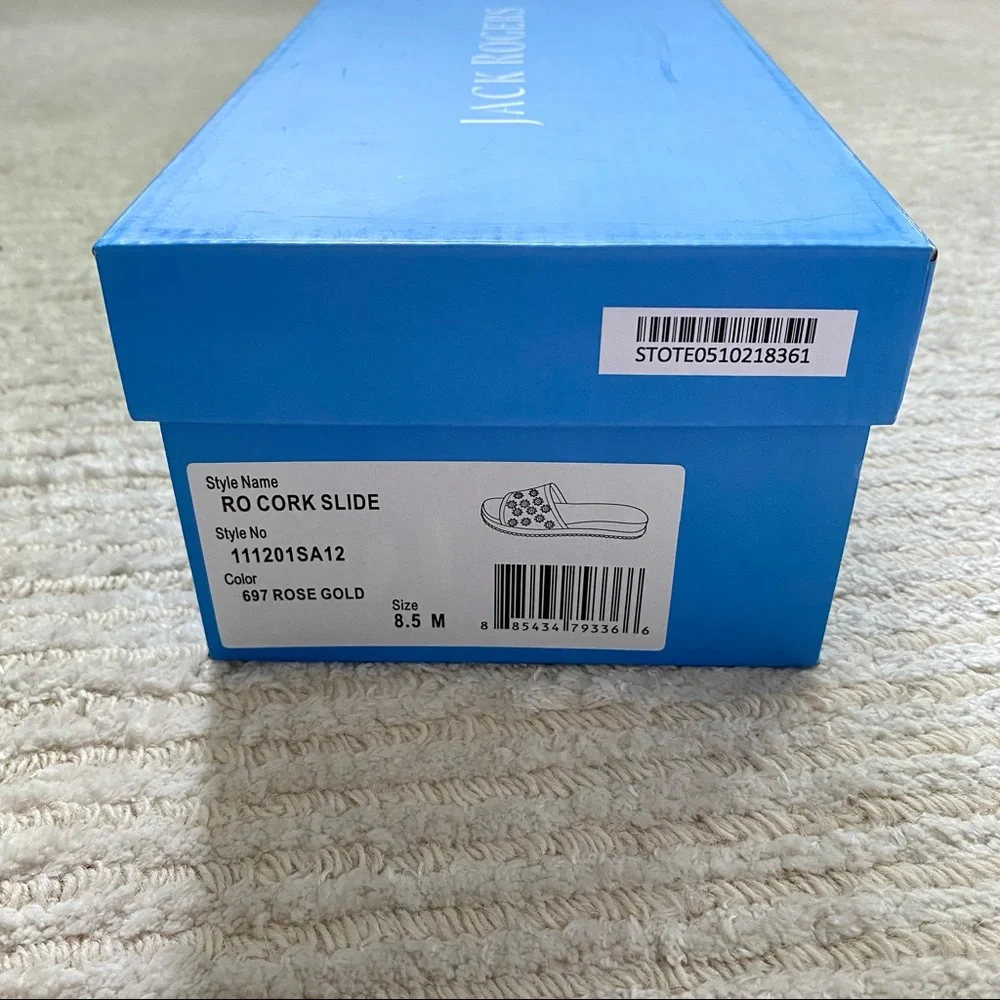 NWT Jack Rogers rose gold cork slides